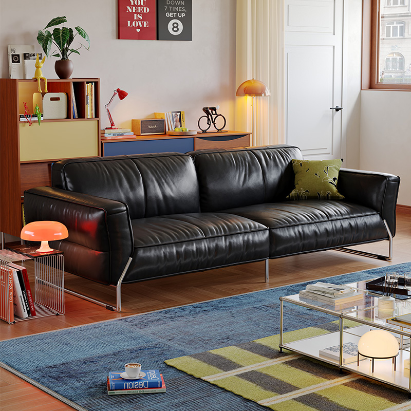 Диван: mid-century, натур. кожа, линейный, для гостиной