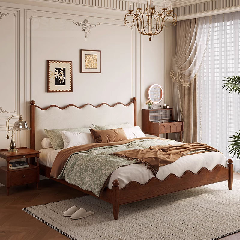 Кровать двуспальная: mid-century, крем-стиль, ясень, из массива, для малых помещений